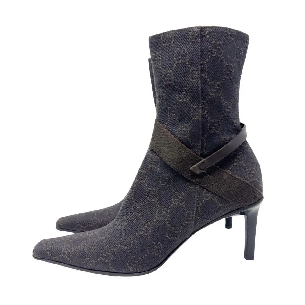 Gucci Boots GG Logo Monogram Supreme Chocolate Brown Leather Ankle Booties EU 37